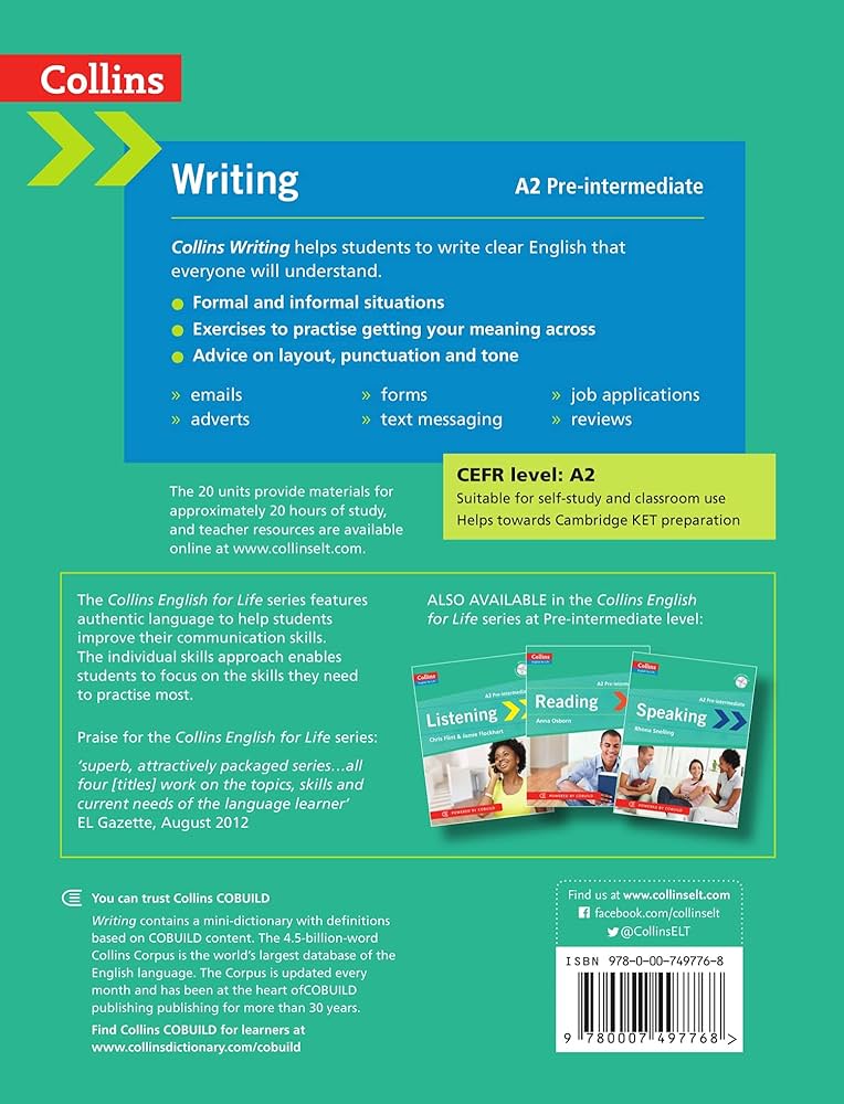 کتاب collins english for life- writing a2+ pre-intermediate رنگی